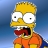 Pixelated cartoon character with yellow skin, large white eyes, and an open mouth wearing an orange shirt and red bow tie against a blue gradient background.