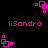 Pixelated pink icon with repeating square and dot patterns on black background, featuring 'liSandra' text in same color.