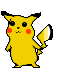 Yellow cartoon character with red cheek circles, black-tipped ears, and a lightning-shaped tail, shown in multiple poses with varying facial expressions and tail positions against a gray background.