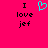A bright pink background displays black text reading "I love jet" with a cyan heart symbol replacing the word 'love' in one view.