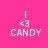Four identical pixelated icons on a bright pink background, each displaying '<3 CANDY' text with a vertical line above the heart symbol.