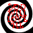 Four identical spiral patterns with red text overlaid, each showing a black-and-white swirling background and bold red lettering.