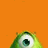 Two green one-eyed cartoon monsters on an orange background, with the left monster smaller and positioned lower than the right one.