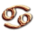 A pixelated zodiac symbol with three curved segments in brown and beige tones, accompanied by text reading "Cancer" and "Baby!" on a white background.