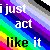 A 50x50 pixel animated contact sheet showing two frames of a rainbow-striped background with overlaid text, where the left frame reads "i just act like it" and the right frame reads "im not blonde" in white and black lettering.
