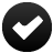 Black circular icon with white checkmark symbol centered on dark gray background, rendered in pixelated style with visible dithering and anti-aliasing effects.
