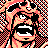 Pixelated 48x48 static icon featuring a stylized face with exaggerated mouth and eyes against checkered background, rendered in red/orange/black palette.