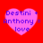 Four pink heart shapes on a red background with blue text reading "Destini + Anthony = love" in pixelated font.