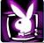 Pixelated static icon of a white rabbit-like creature with large ears against a purple and black background, featuring dithering effects and high contrast rendering.