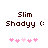 Two side-by-side pixel art images of 'Slim Shadyy (: ' with pink heart symbols below, differing in heart color distribution.