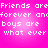 Pixelated text on a pink gradient background with repeated phrases 'Friends are friends are forever and forever and boys are boys are what ever what ever' in white.