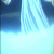 Animated sequence of a figure in flowing white robes against a blue background, showing movement from a side view to a front view.