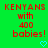 Green background with red pixelated text reading 'KENYANS with 400 babies!' and two blue heart symbols at the bottom.