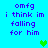 Blue background with purple text reading "omfg i think im falling for him" and green pixelated hearts appearing in different positions across frames.