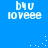 Blue background with white pixelated text 'byu loveee' repeated four times, each instance accompanied by scattered white dots that shift position across frames.