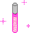 A vertical test tube with a gray top and pink liquid containing white dots, surrounded by three small pink plus signs on a light gray background.
