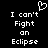 Black background with white pixelated text reading "I can't Fight on Eclipse" and a small heart symbol above the left side of the text.