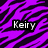 Six zebra-stripe patterned in purple, yellow, cyan, red, green, and black-and-white display text reading "Keiry said she loves zebra strips" with pixelated font