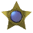 Animated sequence of a golden star-shaped object with a blue circular center rotating through multiple angles against a gray background.