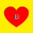 Four red heart shapes on a yellow background, each containing light blue text "Ei" in the center.