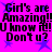 Static image with bright pink background, blue stars, and repeated black text reading "Girl's are Amazing!! U know it! Don't u?" in a pattern