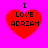 Four red heart-shaped icons with black text "I LOVE ADRIAN" on a bright pink background, arranged in a