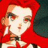 Pixelated anime-style character with red hair and white face, hand near mouth, red background, dark green section on right.