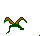 Green and brown pixelated creature with multiple limbs in various poses against light gray background.