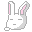 A 4-frame pixel art animation of a white rabbit head with pink inner ears, gray outline, and closed eyes in various poses on a transparent background.