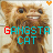 A brown dog with a wide grin appears in multiple positions, each displaying 'GANGSTA CAT' text and colored heart symbols above it