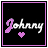 Animated sequence of 'Johnny' text with shifting purple hearts on black background, each frame showing different heart positions and letter color variations.