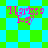 Pixelated pink text 'Marissa Kay' overlaid on a green and cyan checkered background with shifting diamond patterns.
