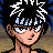 Pixelated anime character with spiky black hair and blue highlights, wearing glasses, against a black background with "Anime IM" text.