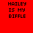 Red background with black pixelated text 'HAILEY IS MY BIFFLE' in four quadrants, two showing a bright white circular glow effect.
