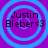 Purple background with four blue concentric circles, each containing 'Justin Bieber<3' text in dark purple.