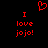 Red pixelated text and heart symbol on black background, with 'I love jojo!' repeated twice and a heart above the text.