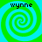 Four identical spiral patterns arranged in a , each with green and cyan colors and the text 'wynne' above them