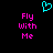 A static pixel art image with a black background, featuring two identical pink text phrases and one cyan heart symbol.