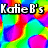 A four- displays colorful text and graphics: 'Katie B's' over a rainbow gradient, 'Rainbow Club' over horizontal stripes, 'Rox!' over a rainbow with clouds, and a blank gray