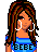 Pixelated cartoon woman with brown hair and blue top, three identical static frames showing her face with closed eyes and a small smile.