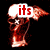 Animated skull icon with red text overlays changing across frames, white hair, and red-brown skin on black background.