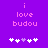 Pixelated text 'i love budou' in pink on purple background with five white and one light purple plus signs below.