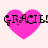 Four pink heart shapes with black text reading "GRACIE!" on a light pink background, arranged in a