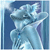 Pixelated blue-toned icon of a stylized animal figure with rounded ears and a curved body, set against a gradient blue background.