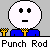 Pixelated character with white face, black eyes, blue shirt, yellow tie, and yellow hand, showing facial expressions and text below.
