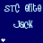 Blue background with repeated light blue text 'stC elite' and 'Jack', white asterisks arranged in vertical , gray rectangle at bottom right