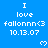 Blue background with white text reading "I love fallonnn<3 10.13.07" and small heart symbols, displayed in a