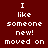 text-based icons with maroon backgrounds and yellow highlight boxes, displaying phrases like "I like someone new! moved on" in pixelated white font