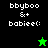Pixelated text 'bbyboo &+ babieec:' appears on black and green backgrounds with a star symbol changing color between frames.