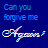 Blue background with pixelated text and a red heart, featuring apology phrases and 'Again'/'You' script elements.